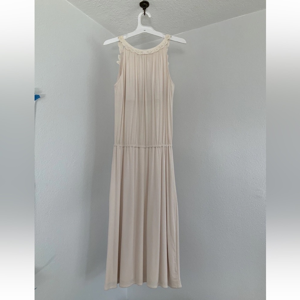 Victoria’s Secret Cream Lace Neck Built In Bra Midi Dress Boho Cottagecore Small - Picture 3 of 10